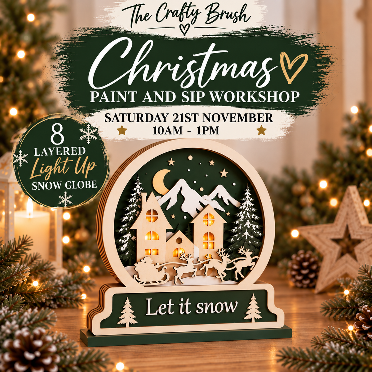 Christmas Paint n Sip Workshop, St Giles Church Hall, Balderton, Newark. Saturday 21st November 10am -1pm.